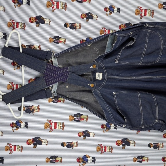 Vintage 60s LEE jelt denim sanforized union made dark blue cotton bib overalls - Picture 2 of 8